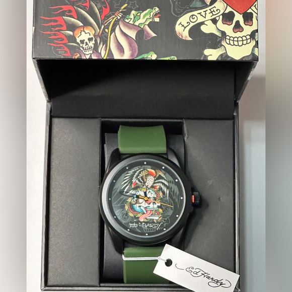 NEW Mens Army Green Silicone Band Ed Hardy Watch - Picture 6 of 7